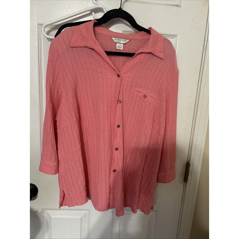 Allison Daley Womens Pink Floral Top Blouse Button Front 3/4 Sleeves Sz 22Preppy